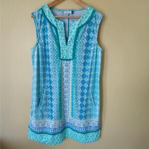 Cabana Life Coastal Cottage Sleeveless Tunic Dress Size XL Fringe Resort Preppy